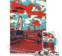 1000 Piece Jigsaw Puzzles for Adults London Skyline with Ferris Wheel Entspannungsspiele Geschenkideen52x38cm