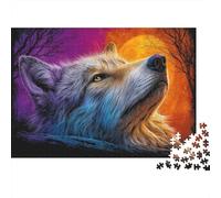 1000 Piece Jigsaw Puzzles for Adults Lone Wolf Howling Into Moon Jigsaw Puzzle Wolf Wood Puzzle Beautiful Decoration Challenging Therapeutic Fun Fantasy & Mythology 1000pcs (75x50cm)