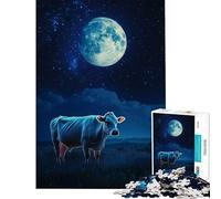 1000 Piece Jigsaw Puzzles for Adults Lonely Cow In Moonlight Impossible Game for Educational Game Challenge Toy Gifts Ideas Learning Educational (Size 38x26cm)
