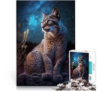 1000 Piece Jigsaw Puzzles for Adults Lynx under the Starry Sky Made of cardboard for and from 14 years and over Home art decoration great gift。size：26x38cm/10.24x14.96inch