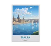1000 Piece Jigsaw Puzzles for Adults，Malta Europe Vintage Travel Poster，Classic Puzzle Difficult Puzzle Fun Creative DIY Toys Gifts for Girls and Boys, Family Games（38x52cm）-CA87