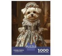 1000 Piece Jigsaw Puzzles for Adults Maltese Dog in Floral Blue Elegance Victorian Pet Portrait Decor Adult Jigsaw Puzzle Toy Wall Decor Wall Decoration Unique Gifts for Birthday And Christmas 38x26c