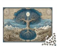 1000 Piece Jigsaw Puzzles for Adults Map of The Norse Cosmology | Yggdrasil Jigsaw Puzzle for Adults Educational Games Family Decoration Wood Puzzle Multi Colour 1000pcs (75x50cm)