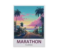 1000 Piece Jigsaw Puzzles for Adults，Marathon Florida Vintage Travel Poster，Classic Puzzle Difficult Puzzle Fun Creative DIY Toys Gifts for Girls And Boys, Family Games（38x26cm）-BE25