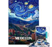 1000 Piece Jigsaw Puzzles for Adults Medellin Colombia Starry Night Art Jigsaws for Adults Fun Games Stress Reliever Difficult And Challenge (Size 38x26cm)