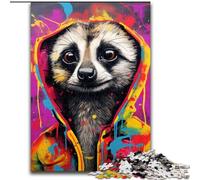 1000 Piece Jigsaw Puzzles for Adults Meerkat Graffiti Painting Made of Wood, High-Difficulty Brain Teaser for Teenagers 50x75cm for Holidays, Birthdays, And Family Game Nights