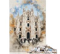 1000 Piece Jigsaw Puzzles for Adults Milano Italy Watercolor Jigsaw Puzzle Children Wooden Puzzles Family Entertainment Toys 1000pcs (75x50cm)