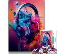 1000 Piece Jigsaw Puzzles for Adults Modern Colorful Splash Headphones,Learning Educational Toys Family Games Enhance Love between Couples 38x26cm