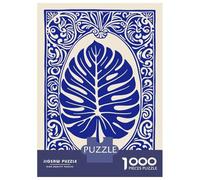 1000 Piece Jigsaw Puzzles for Adults Monstera Leaf in Ornate Blue Frame Adult Jigsaw Hands-on Game Analysis And Logic Parent-child Interaction 38x26cm/1000pcs
