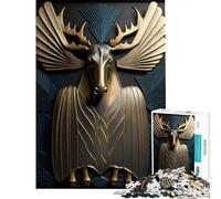 1000 Piece Jigsaw Puzzles for Adults Moose Gold Relief Deco for Educational Game Challenging Game Toys Gifts Birthday for The Whole Family (Size 38x52cm)