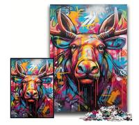 1000 Piece Jigsaw Puzzles for Adults Moose Graffiti Wooden Jigsaw 50x75 cm Brain Challenge Game for Teenagers & Family Interaction