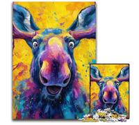 1000 Piece Jigsaw Puzzles for Adults Moose Oil Painting Cardboard Jigsaw Puzzles Interactive Family Game, Suitable for Ages 14+ 26X38CM
