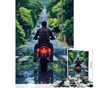 1000 Piece Jigsaw Puzzles for Adults Motorcycle Ride on A Rainy Road Educational Games Wall Decoration Toy Wall Decor Challenging Game Gifts (52X38cm)