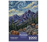 1000 Piece Jigsaw Puzzles for Adults Mountain Landscape with Deer And Ram Puzzle for Adults Anti-Stress Toys Presents for Women Parent-child Interaction 38x26cm/1000pcs