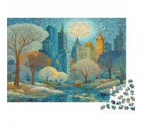 1000 Piece Jigsaw Puzzles for Adults New York Times Square | Art Nouveau Central Park Jigsaw Puzzle for Adults Educational Games Family Decoration Wood Puzzle Multi Colour 1000pcs (75x50cm)