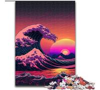 1000 Piece Jigsaw Puzzles for Adults Ocean Wave Japan Made of Wood, for Parents, Lovers, Friends - Age 14+ 50x75cm for Family Interactive Game