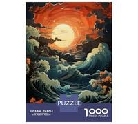1000 Piece Jigsaw Puzzles for Adults Ocean Waves Sunset Art Print-2 Adult Puzzles Hands-on Game Stress Reliever Difficult And Challenge 52x38cm/1000pcs