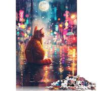 1000 Piece Jigsaw Puzzles for Adults Orange Cat Sitting on Street Wooden Jigsaw Puzzles Challenge Toy Jigsaw for Adults 1000pcs (75x50cm)