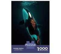 1000 Piece Jigsaw Puzzles for Adults Orca with Tribal Markings in Deep Sea Puzzles for Adults Relaxing Games A Work of Art Difficult And Challenge 52x38cm/1000pcs