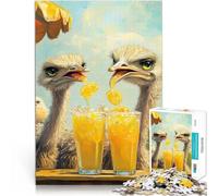 1000 Piece Jigsaw Puzzles for Adults Ostriches Enjoying Lemonade Staycation Kill time Every Piece is Unique - Challenging Family Fun Game 50x70cm