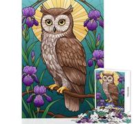 1000 Piece Jigsaw Puzzles for Adults Owl And Iris Flower Art Educational Games Wall Decoration Toy Wall Decor Challenging Game Gifts (52X38cm)
