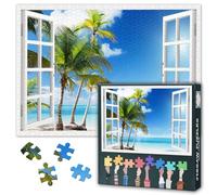 1000 Piece Jigsaw Puzzles for Adults Paper Jigsaw Puzzle Sunshine Sunlight Tropical Island Ocean Beach Nature Realism Photography Colorful Landscape Window View Home Brain Challenge 27.5x19.7 Inch