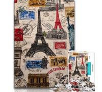 1000 Piece Jigsaw Puzzles for Adults Paris Stamp Collage Puzzles,Game Toys Every Piece Is Unique - Challenging Family Fun Game (size 75x50cm)