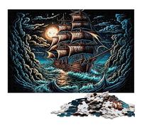 1000 Piece Jigsaw Puzzles for Adults Pirate Ship Wooden Puzzles High-Difficulty Brain Teaser for Teenagers 50x75CM/19.68x29.52inch