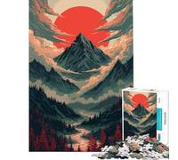 1000 Piece Jigsaw Puzzles for Adults Pixel Art Mountain Scenery with A Red Sun 1000 Jigsaw Puzzle Anti-Stress Toys Pattern Assembly Unique Challenge Game (38x52cm)