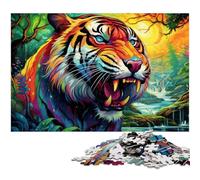1000 Piece Jigsaw Puzzles for Adults Psychedelic Animal Tiger Wooden Puzzles High-Difficulty Brain Teaser for Teenagers 50x75CM/19.68x29.52inch