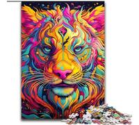 1000 Piece Jigsaw Puzzles for Adults Psychedelic Art Tiger Wooden Puzzles 50x75cm for Family And Friends, Suitable for Ages 14+