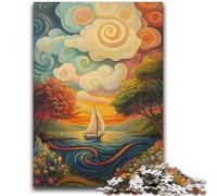 1000 Piece Jigsaw Puzzles for Adults Psychedelic Boat Staycation Kill Time with Fully Interlocking Randomly Shaped Pieces 26x38cm