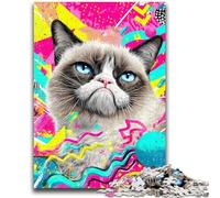 1000 Piece Jigsaw Puzzles for Adults Psychedelic Cat Staycation Kill Time with Fully Interlocking Randomly Shaped Pieces 50x75cm