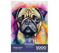 1000 Piece Jigsaw Puzzles for Adults Pug Dog Watercolor Puzzles for Adults Relaxing Games A Work of Art Difficult And Challenge 52x38cm/1000pcs