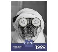 1000 Piece Jigsaw Puzzles for Adults Pug in A Towel with Cucumber Slices Funny Bathroom Poster Adult Jigsaw Puzzle Family Games For Family Fun Birthday And Unique Gifts 38x26cm/1000pcs
