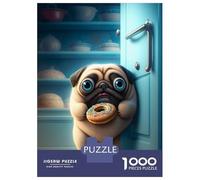1000 Piece Jigsaw Puzzles for Adults Pug Stealing Donuts Jigsaws for Adults Brain Teaser Game Stress Reliever for Is Ideal As A Gift 38x26cm/1000pcs