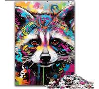 1000 Piece Jigsaw Puzzles for Adults Raccoon Graffiti Made of Wood, Fun Activity for at Home 50x75cm Educational Toy for Teenagers, Home Office Decor