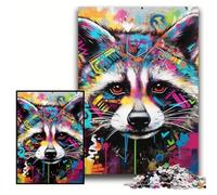1000 Piece Jigsaw Puzzles for Adults Raccoon Graffiti Wooden Jigsaw Puzzles Interactive Family Game, Ideal, Family Activity Game Size 50x75cm