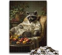 1000 Piece Jigsaw Puzzles for Adults Raccoon on The Sofa Staycation Kill Time with Fully Interlocking Randomly Shaped Pieces 50x75cm