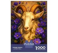 1000 Piece Jigsaw Puzzles for Adults Ram Portrait with Purple Flowers Adult Jigsaw Hands-on Game Analysis And Logic Parent-child Interaction 70x50cm/1000pcs