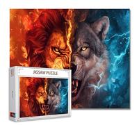 1000 Piece Jigsaw Puzzles for Adults Red Flaming Lion and Blue Lightning Wolf Jigsaw Puzzle Half Lion Face and Wolf 1000 Piece Jigsaw Puzzles Home Decor Family Puzzle Perfect for Game Nights Gift