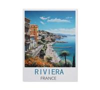 1000 Piece Jigsaw Puzzles for Adults，Riviera France Vintage Travel Poster，Classic Puzzle Difficult Puzzle Fun Creative DIY Toys Gifts for Girls and Boys, Family Games（50x70CM）-BY87