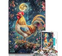 1000 Piece Jigsaw Puzzles for Adults Rooster Under The Moon,Educational Family Game Wall Decoration Unique Birthday And Xmas Gifts (38x26cm)