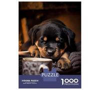 1000 Piece Jigsaw Puzzles for Adults Rottweiler Dog Coffee Pup Puzzles for Adults Relaxing Games A Work of Art Difficult And Challenge 38x26cm/1000pcs