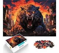 1000 Piece Jigsaw Puzzles for Adults Sabretooth tiger on city street Fun Games 26x38cm with Matching Poster and Trivia Sheet
