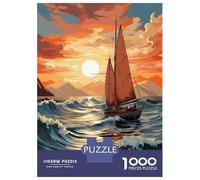 1000 Piece Jigsaw Puzzles for Adults Sailboat Sunset Ocean Waves Adult Puzzles Hands-on Game Stress Reliever Difficult And Challenge 70x50cm/1000pcs