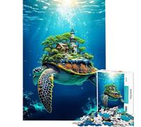 1000 Piece Jigsaw Puzzles for Adults Sea Turtle Carrying A Island on Its Shell Underwater World Fun at Home Activities, Home Art Decor Brain Teaser Game for And from 14 Years And over