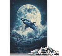 1000 Piece Jigsaw Puzzles for Adults Shark in The Moon Creative Wooden Jigsaw Puzzles for Adults & Teenagers Puzzles Educational Puzzle Family Game 1000pcs (75x50cm)