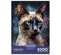 1000 Piece Jigsaw Puzzles for Adults Siamese Cat Painting Puzzles for Adults Relaxing Games A Work of Art Difficult And Challenge 52x38cm/1000pcs