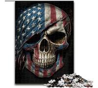 1000 Piece Jigsaw Puzzles for Adults Skull with American Flag Wooden Puzzles An for Christmas Or Birthdays Size 50X75CM